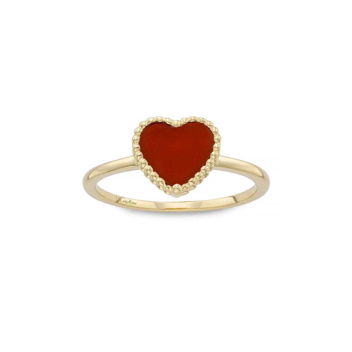 Miss Mimi Beaded Heart Red Chalcedony Ring in Yellow