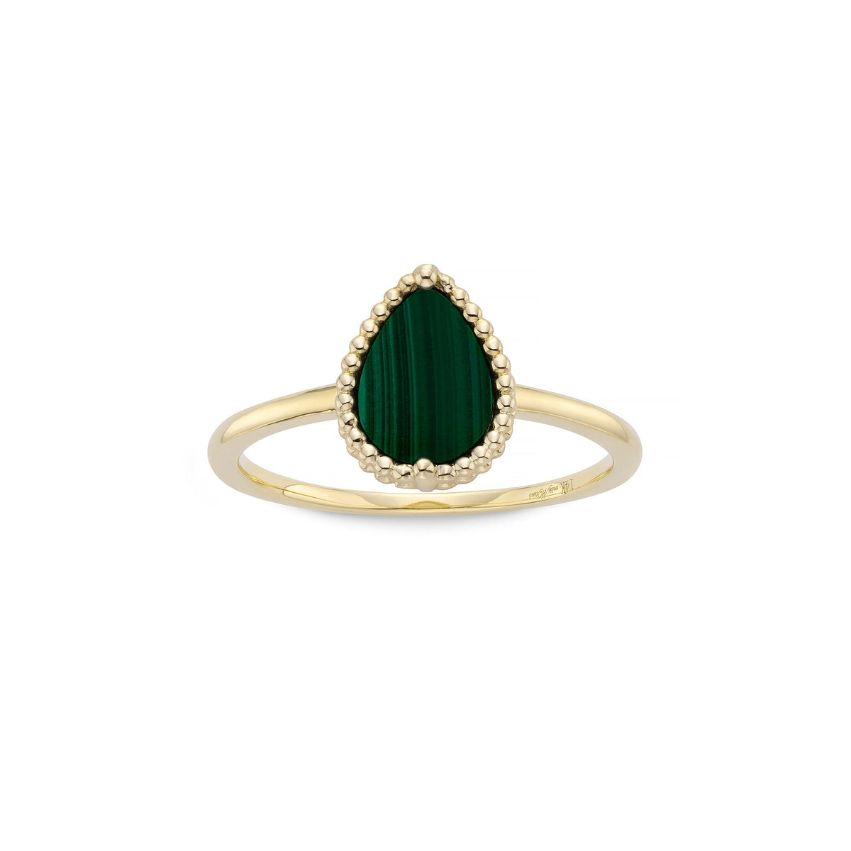 Miss Mimi Beaded Pear Malachite Ring in Yellow