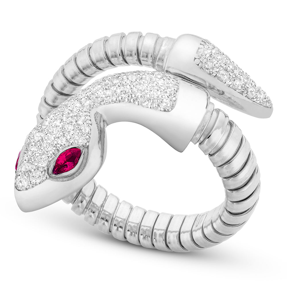 Serpentine Single Wrap Ring in White with Red Eyes