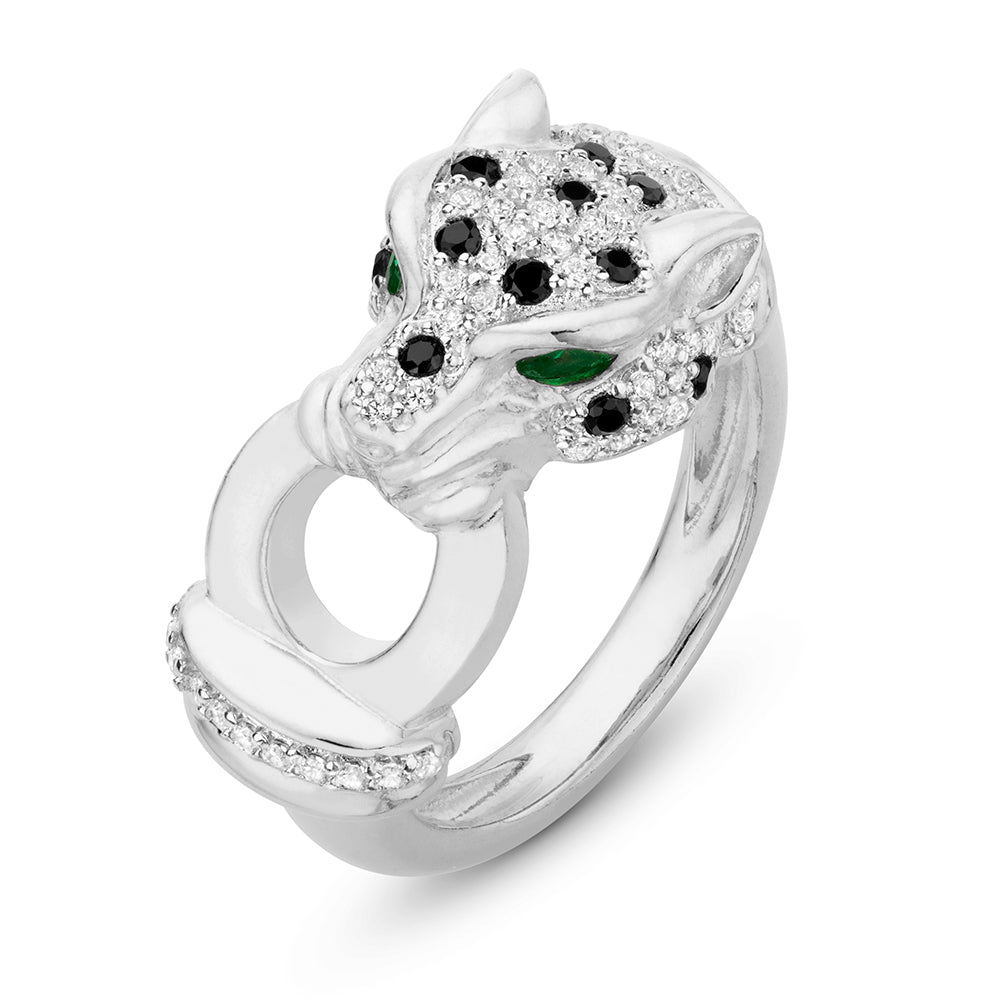 Classic Panthere Ring in White with Green Eyes