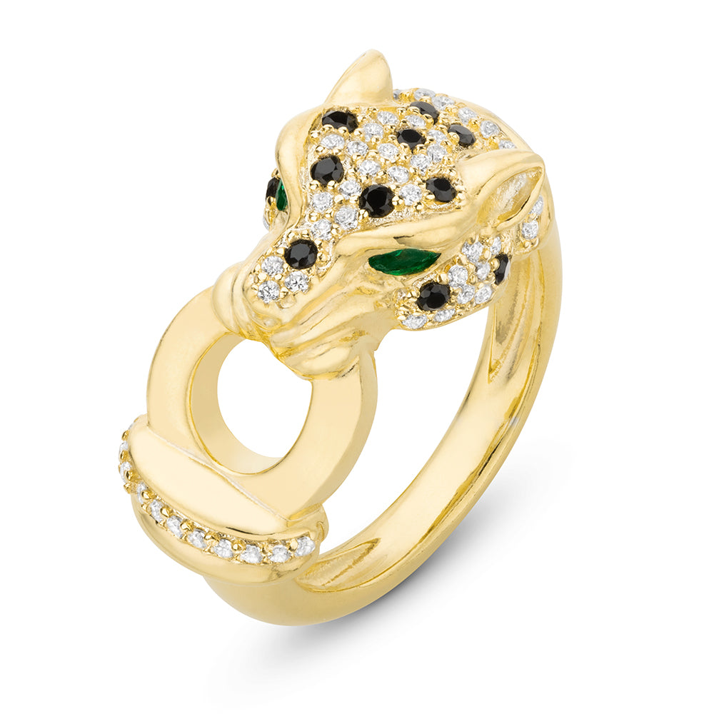 Classic Panthere Ring in Yellow with Green Eyes