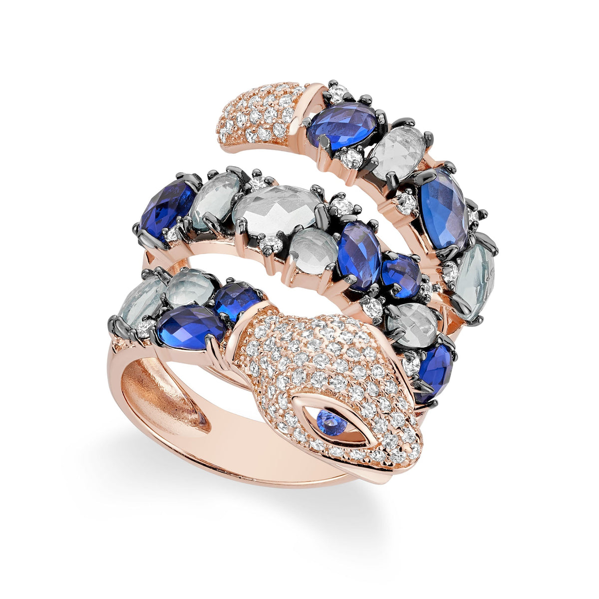 Large Blue Serpentine Ring in Rose