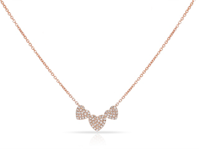 Miss Mimi Diamond Heart Trio Necklace in Rose