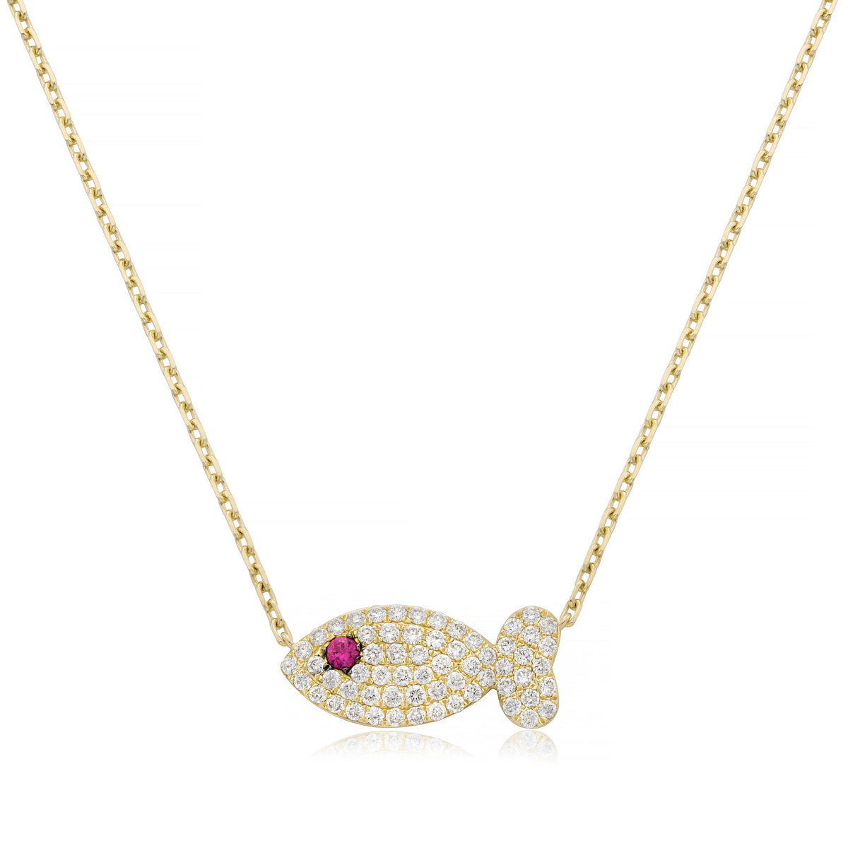 Miss Mimi Medium Diamond Fish Necklace in Yellow