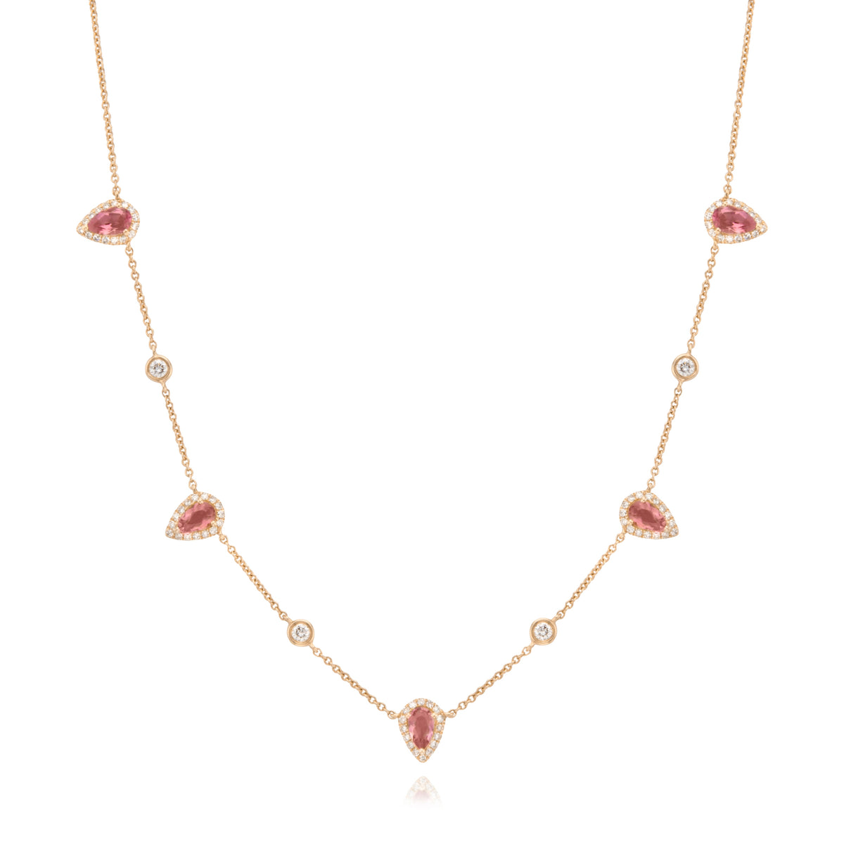 Miss Mimi Pink Tourmaline Teardrop Station Necklace in Rose