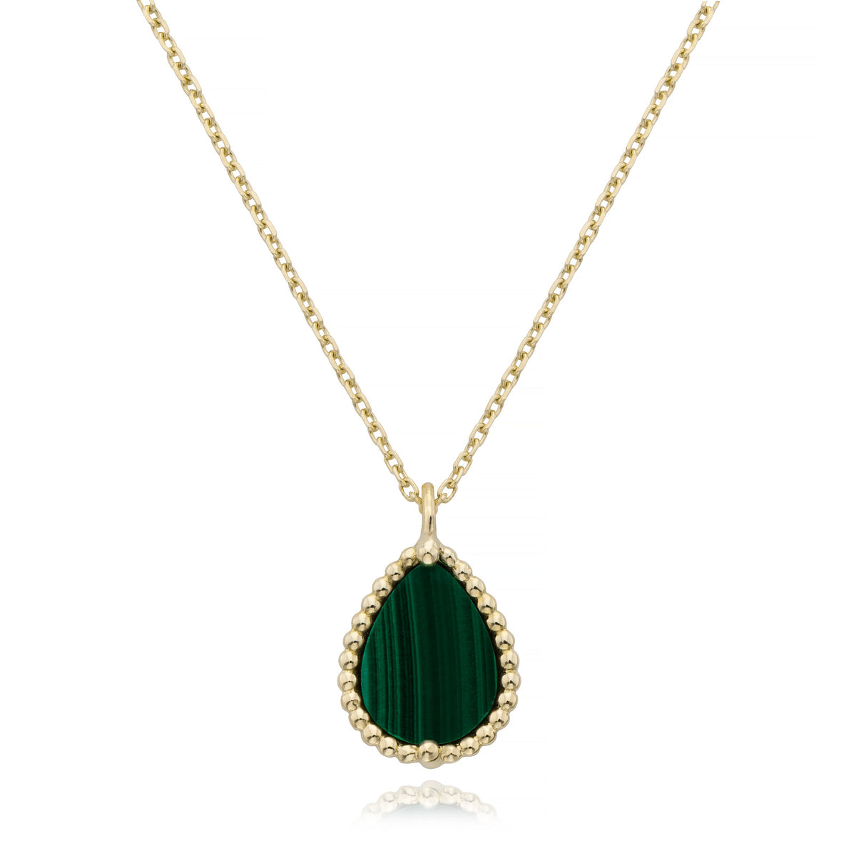 Miss Mimi Beaded Pear Malachite Pendant in Yellow