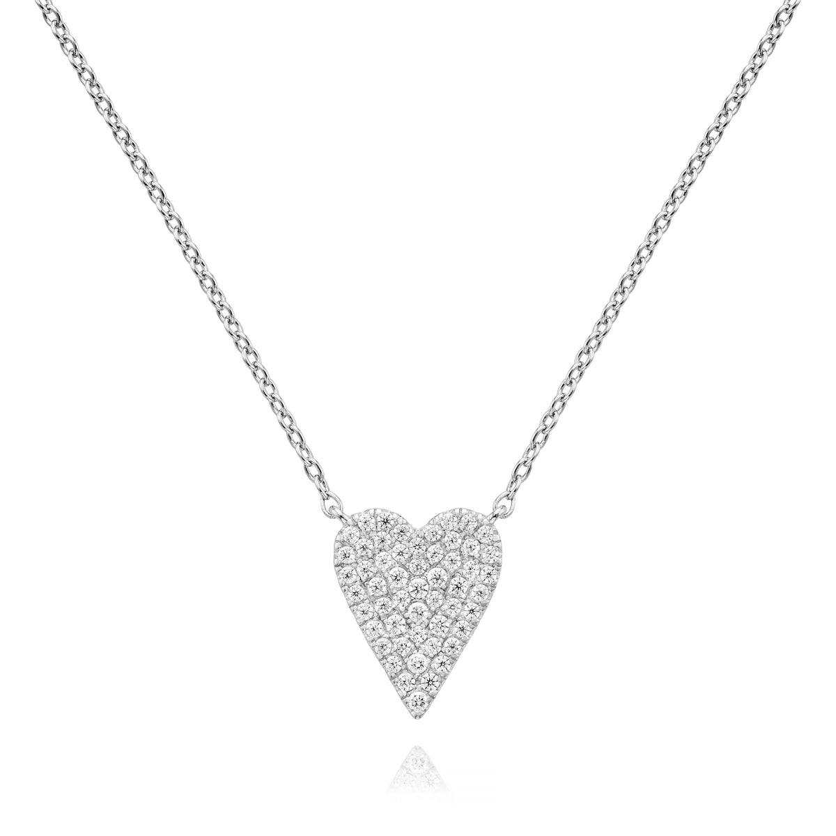 Sharp Heart Pave Necklace in White