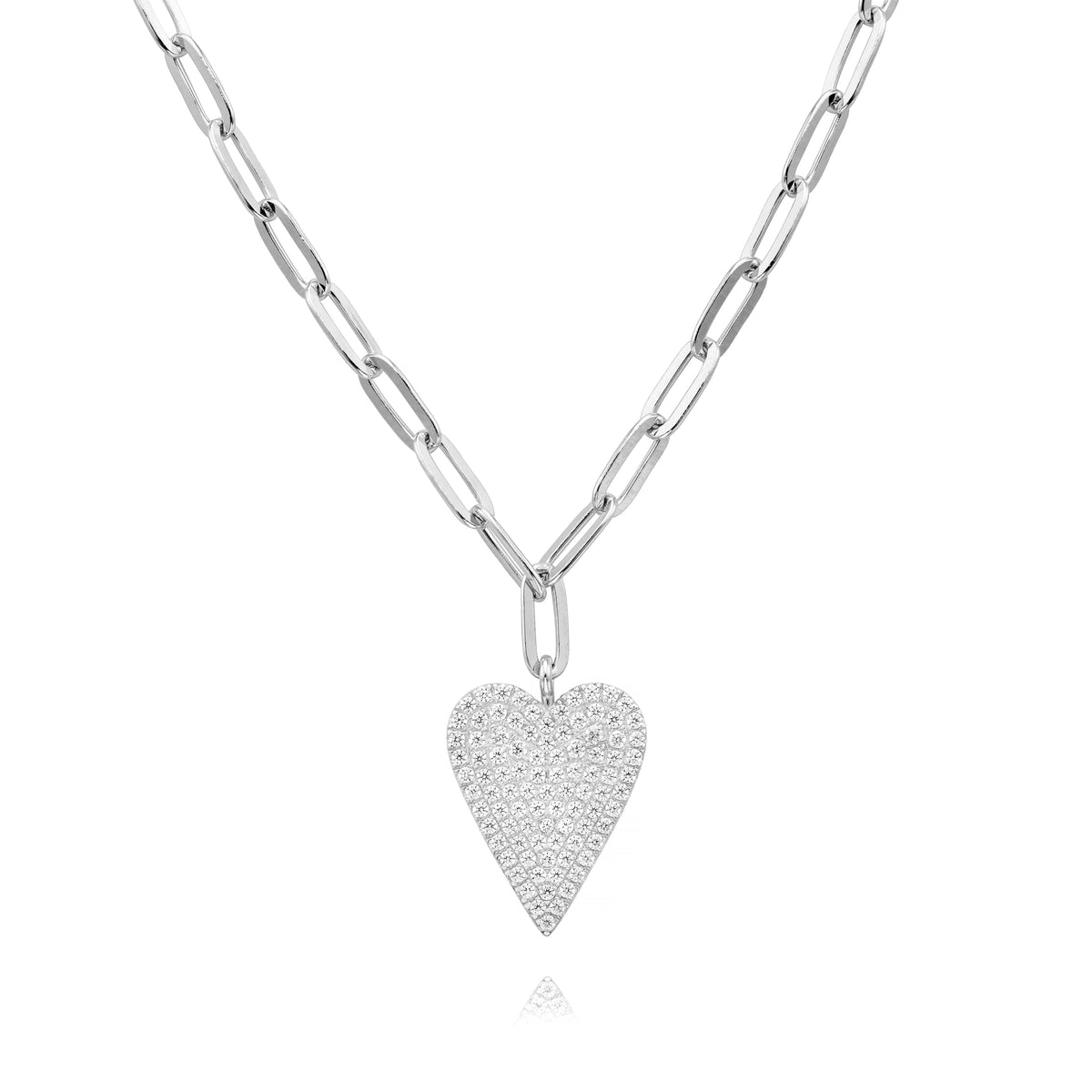 Large Sharp Heart Necklace in White