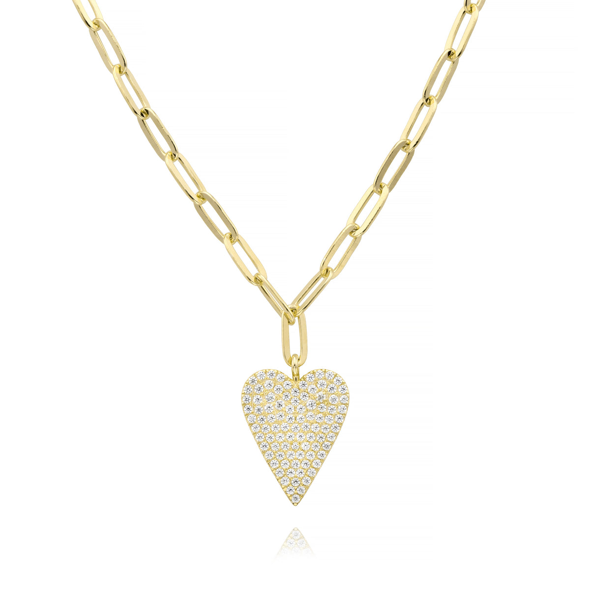 Large Sharp Heart Necklace in Yellow