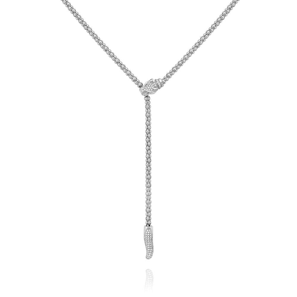 Classic Lionesse Lariat Necklace in White with Red Eyes