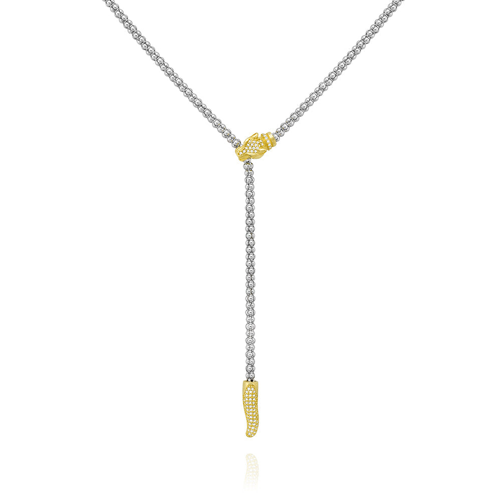 Classic Lionesse Lariat Necklace in White & Yellow with Red Eyes