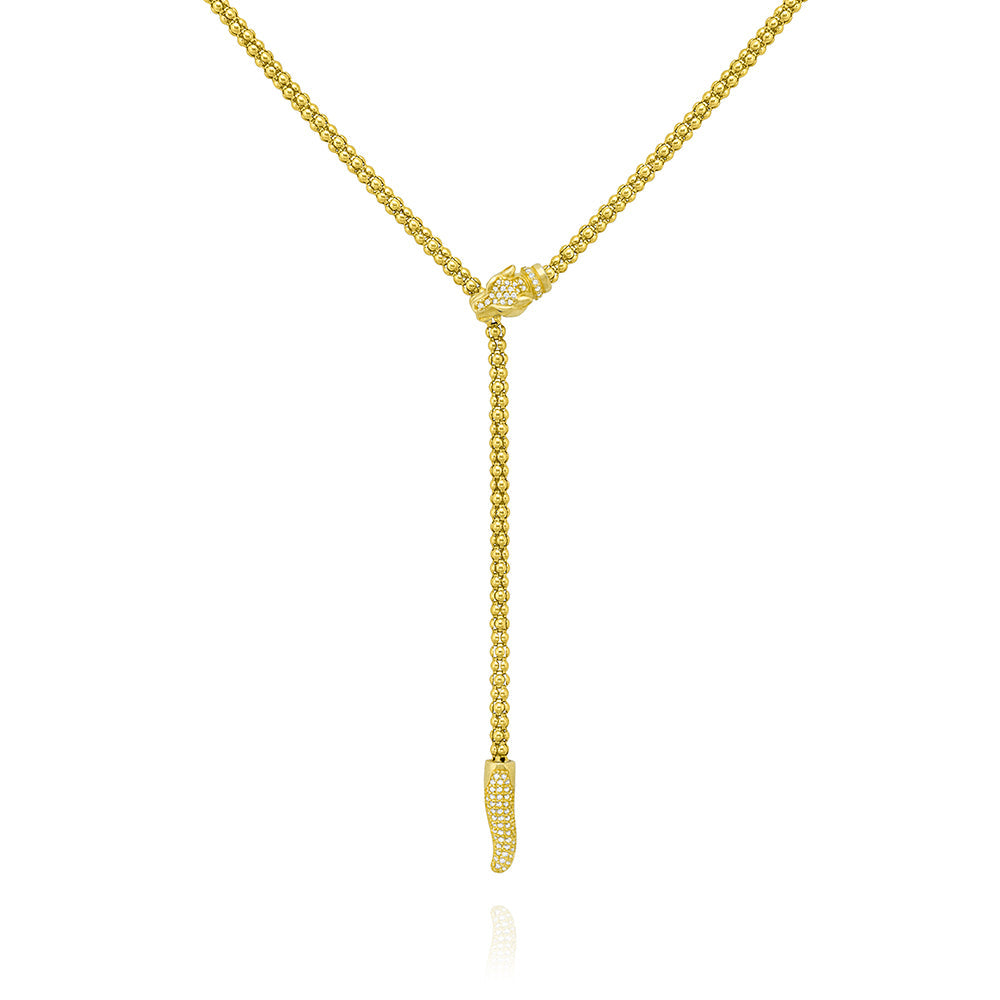 Classic Lionesse Lariat Necklace in Yellow with Red Eyes