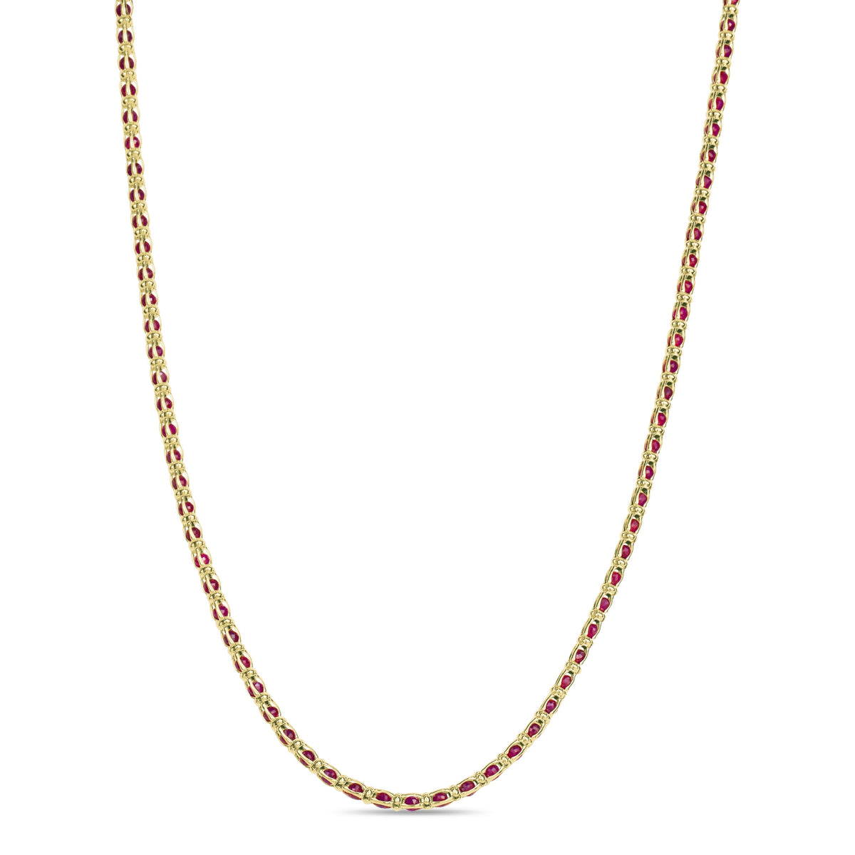 Oval Red Beaded Link Necklace in Yellow