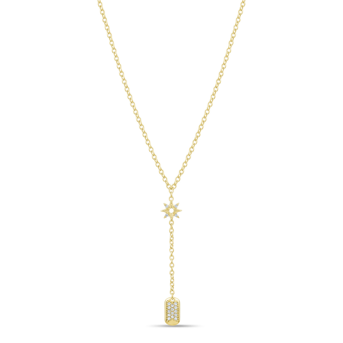 Star and Tag Lariat Necklace in Yellow