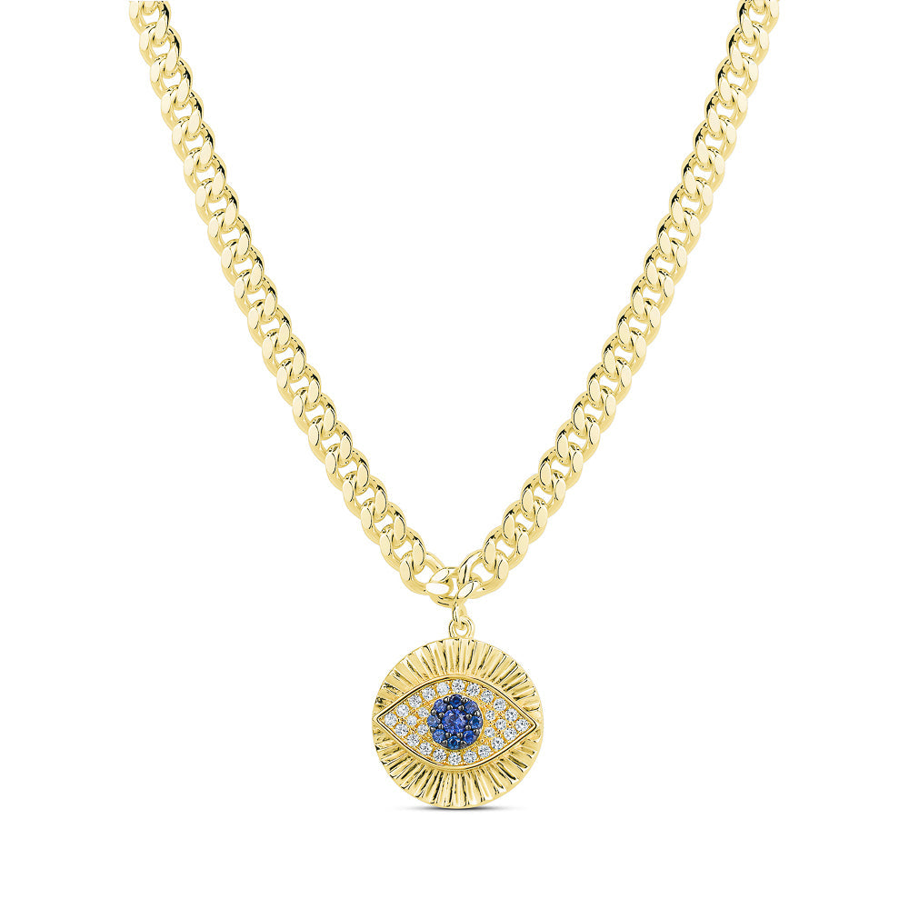 Evil Eye Disc Necklace in Yellow