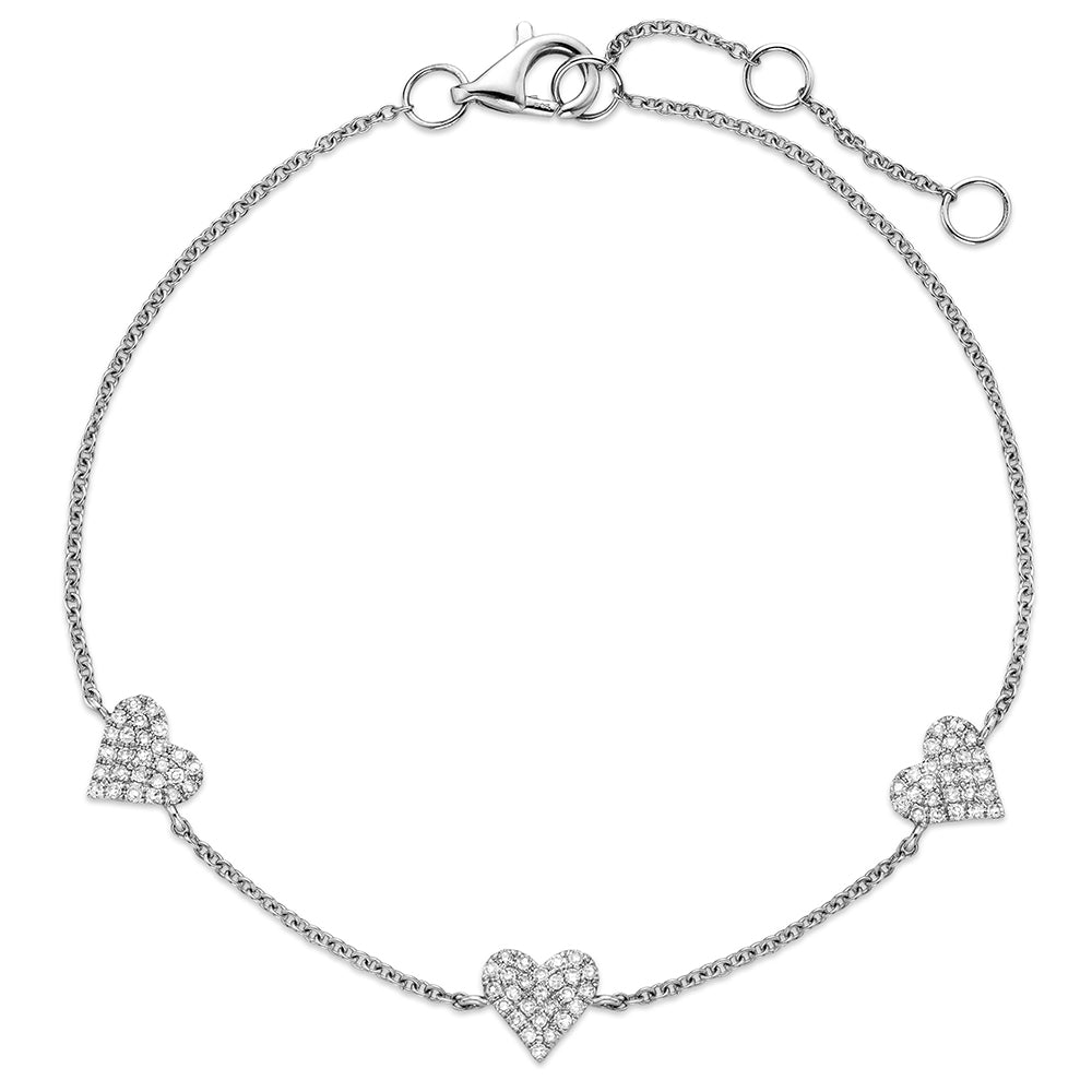 Miss Mimi 3 Hearts Diamond Station Bracelet in White