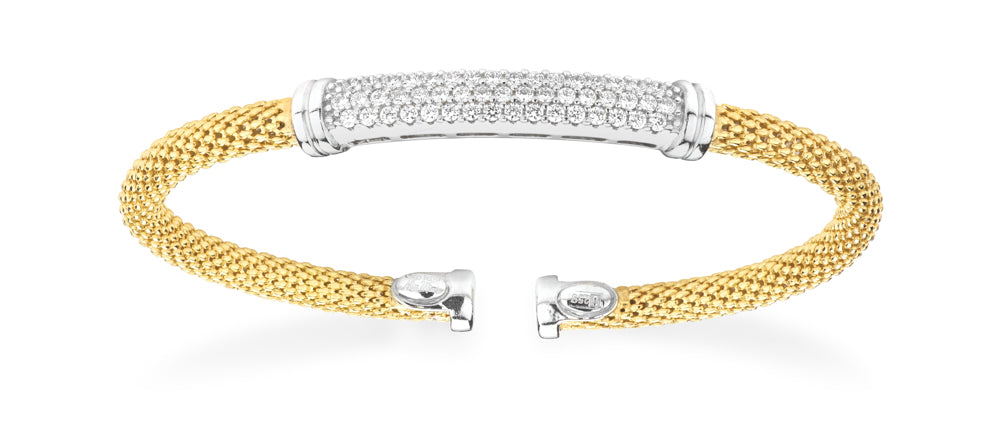 Slip On Mesh Bangle with Pave Bar in Yellow & White