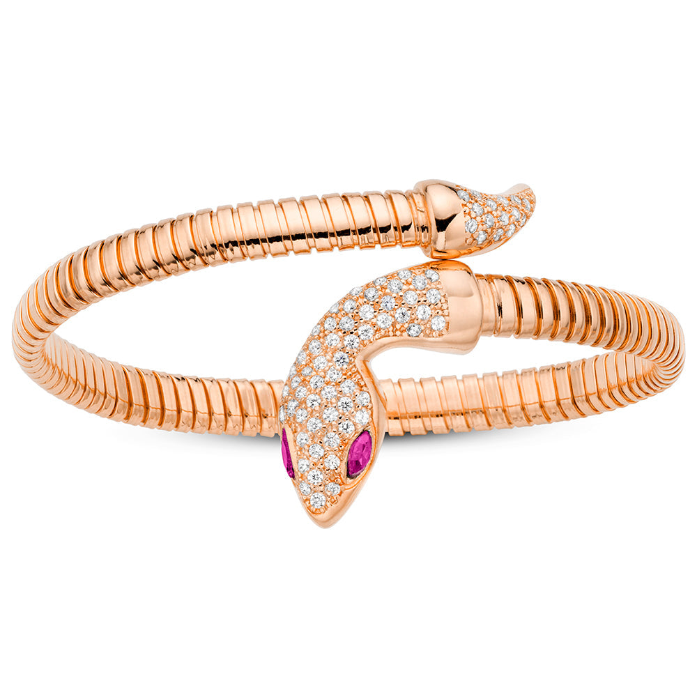 Serpentine Single Wrap Bangle in Rose with Red Eyes
