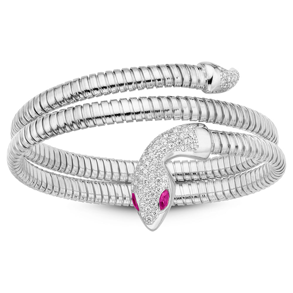 Serpentine Double Wrap Bangle in White, Red Eyes
