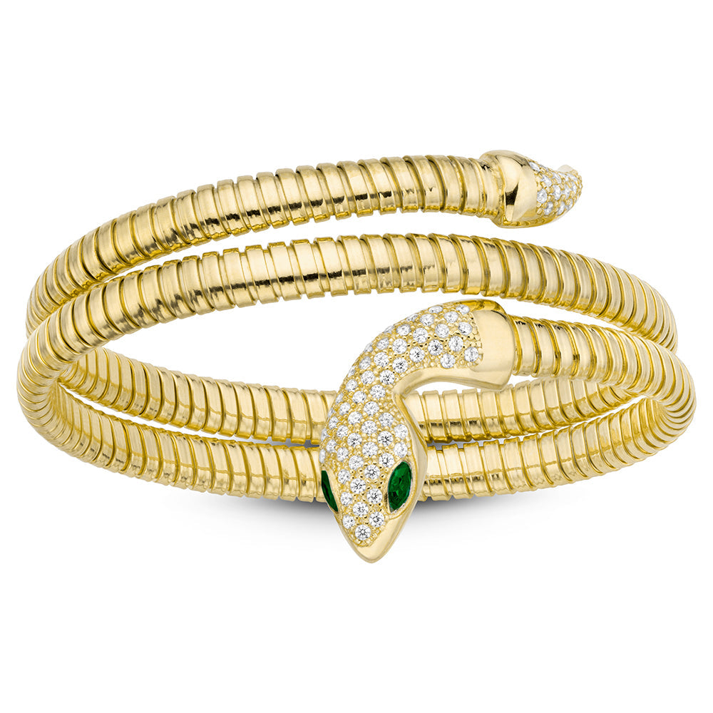 Serpentine Double Wrap Bangle in Yellow, Green Eyes