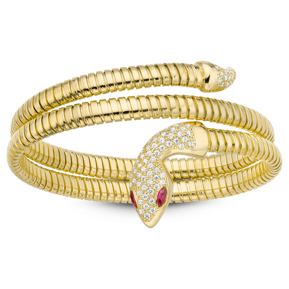 Serpentine Double Wrap Bangle in Yellow, Red Eyes