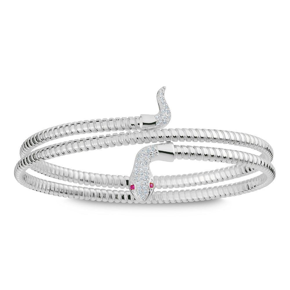 Mini Serpentine Double Wrap Bangle in White with Red Eyes