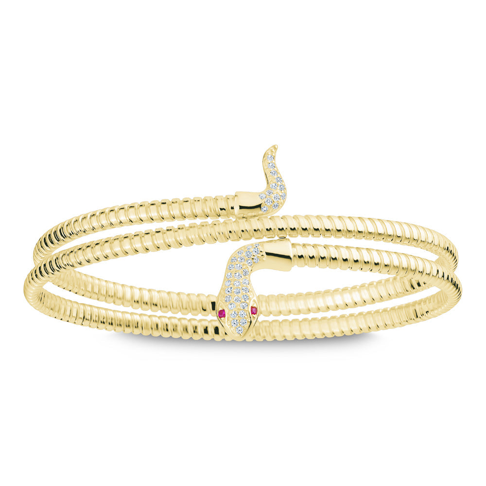 Mini Serpentine Double Wrap Bangle in Yellow with Red Eyes