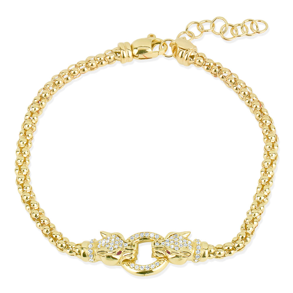 Double Lionesse Mesh Bracelet in Yellow with Red Eyes