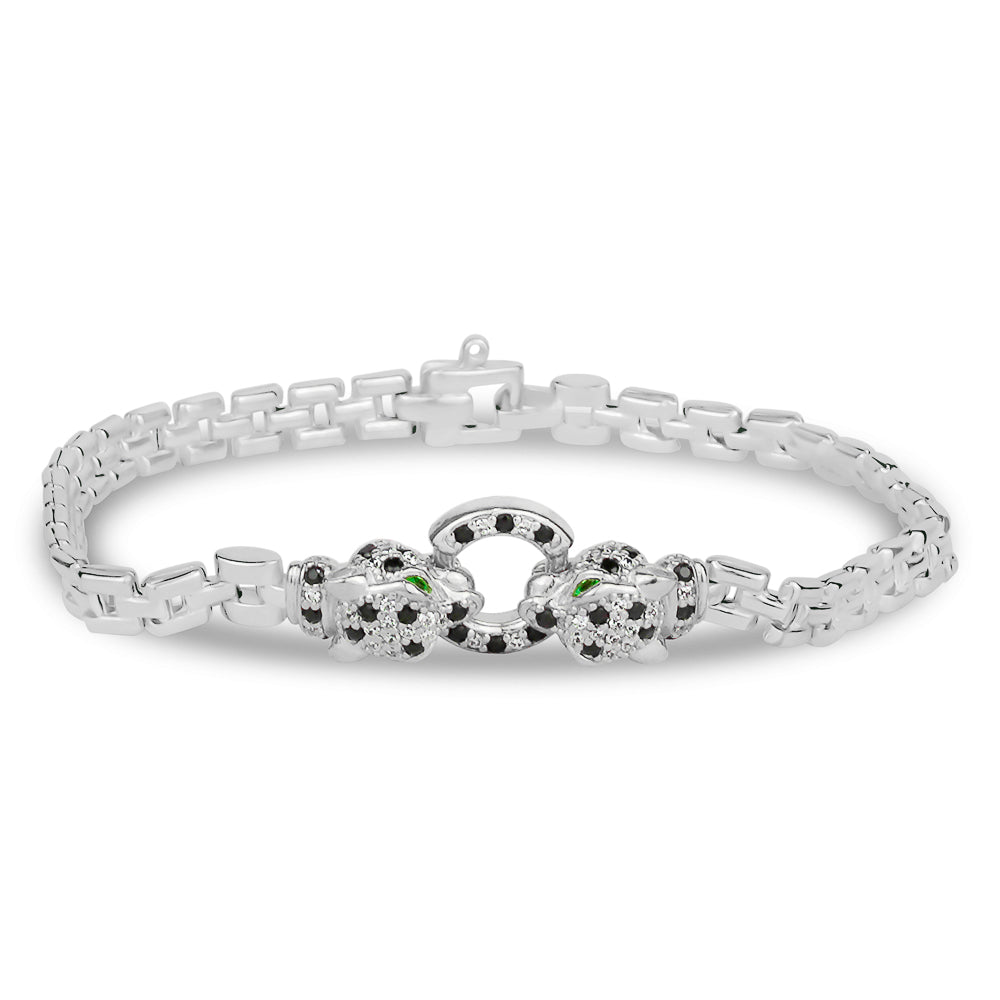 Small Cube Link Radiant Panthere Bracelet in White with Green Eyes