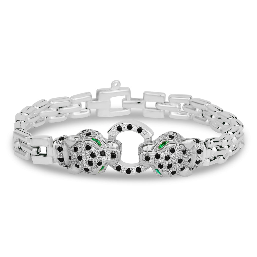 Cube Link Radiant Panthere Bracelet in White with Green Eyes