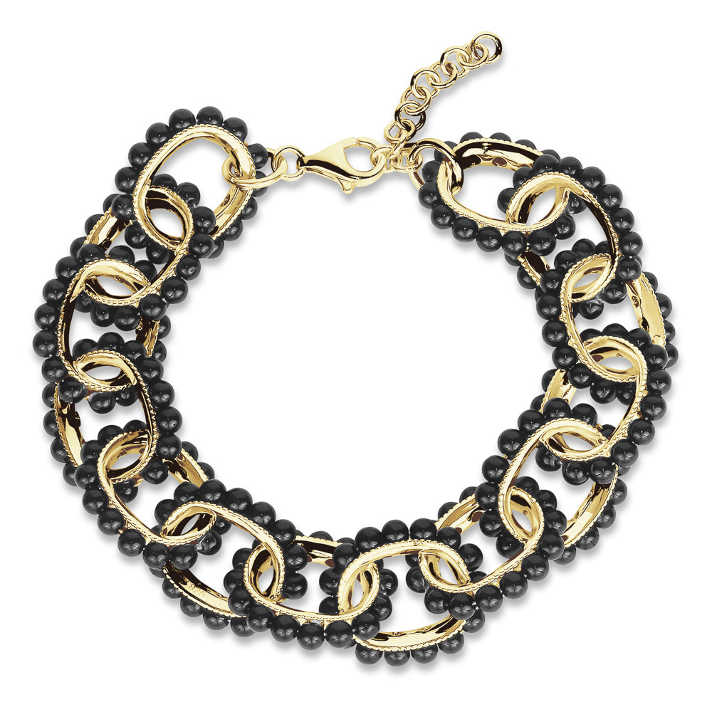Black Agate Couture Link Bracelet in Yellow