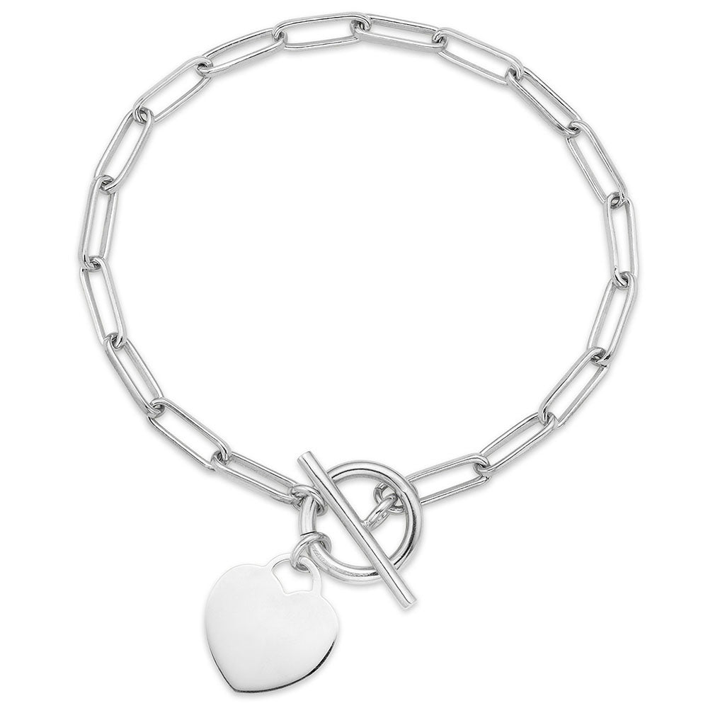 Thin Paperclip Heart Toggle Bracelet in White