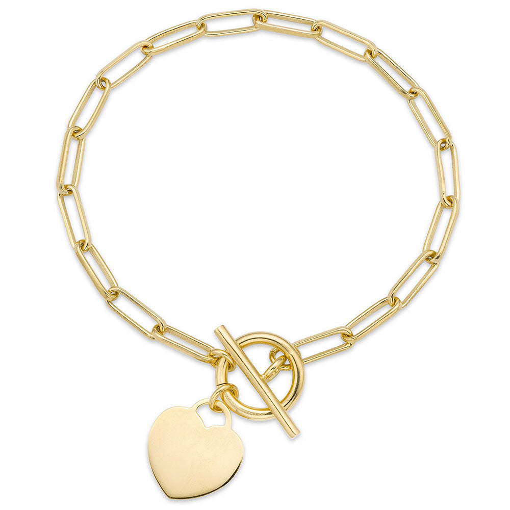 Thin Paperclip Heart Toggle Bracelet in Yellow