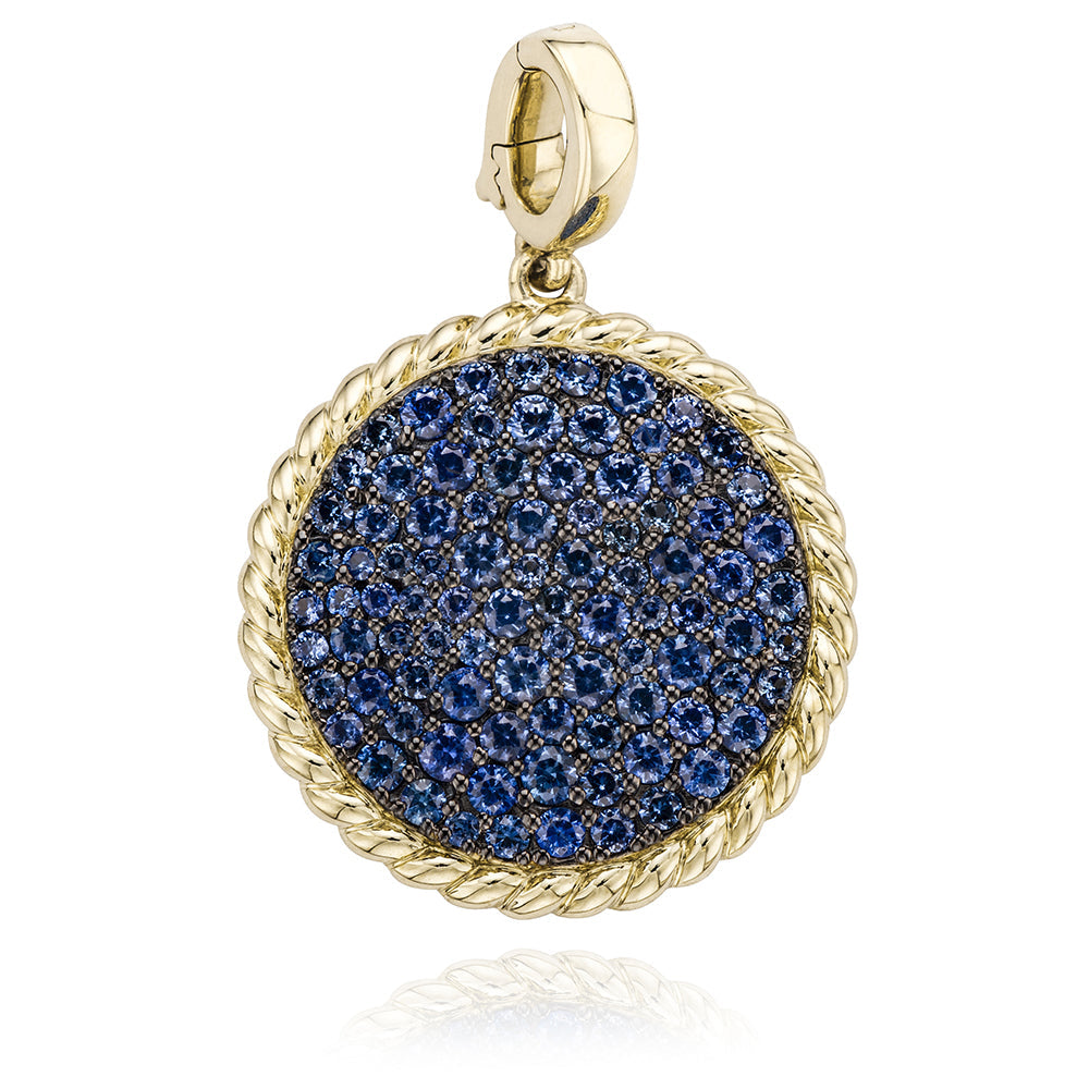 Miss Mimi Large Blue Sapphire Pave Disc Pendant in Yellow