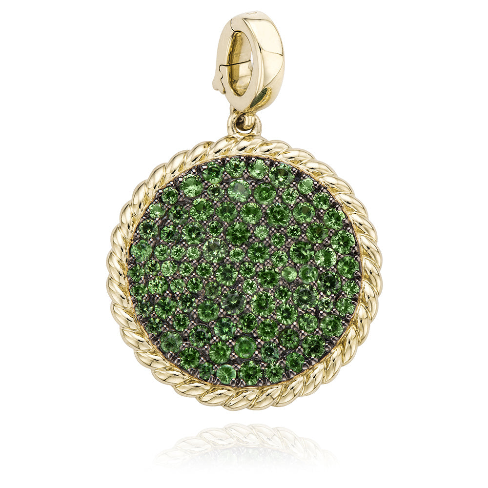 Miss Mimi Large Tsavorite Pave Disc Pendant in Yellow