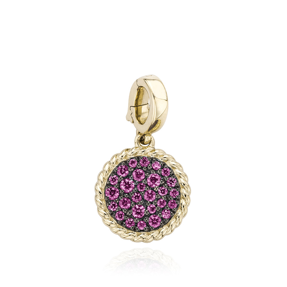 Miss Mimi Pink Sapphire Pave Disc Pendant in Yellow