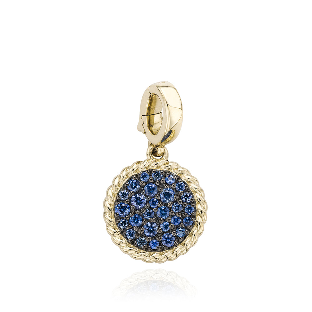 Miss Mimi Blue Sapphire Pave Disc Pendant in Yellow