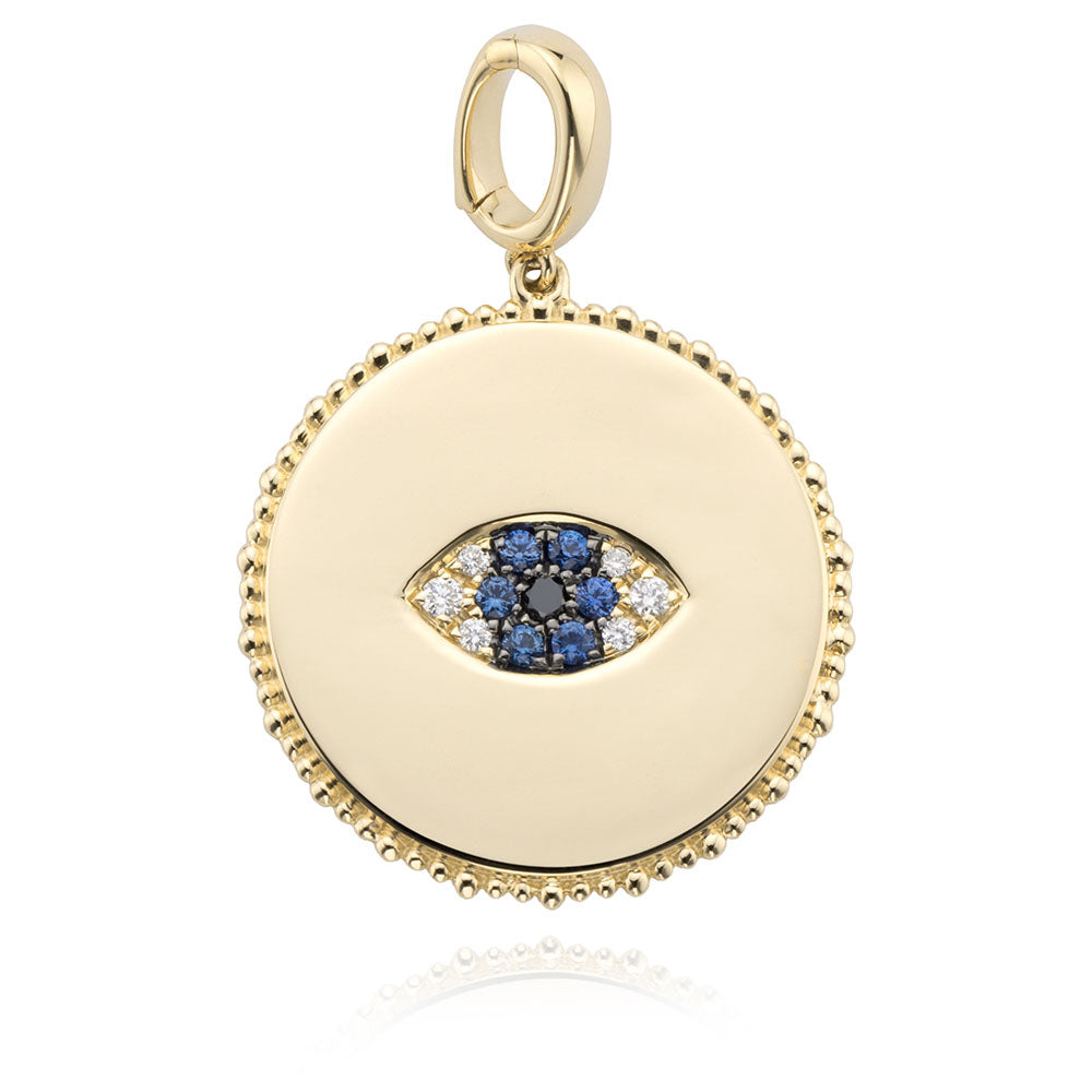 Miss Mimi Blue Sapphire Evil Eye Pendant Charm in Yellow