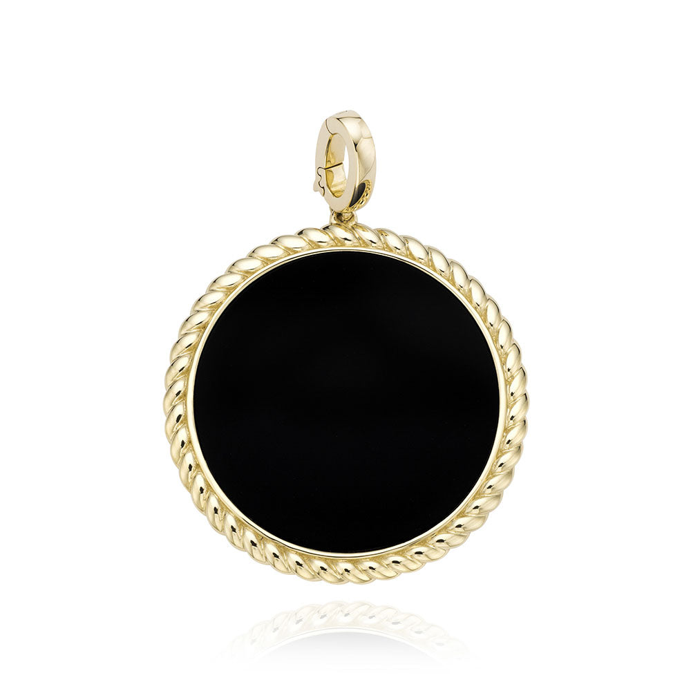 Miss Mimi Medium Black Agate Flower Twist Pendant in Yellow