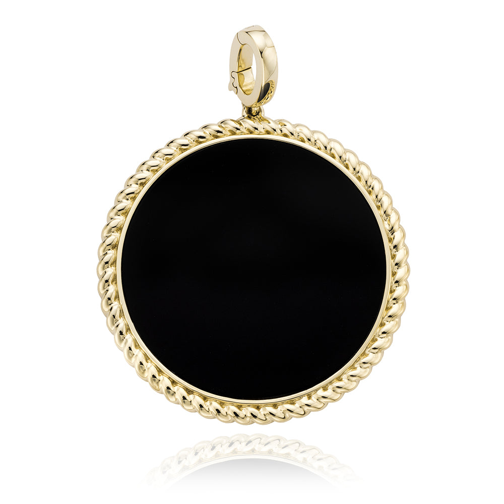 Miss Mimi Large Black Agate Flower Twist Pendant in Yellow