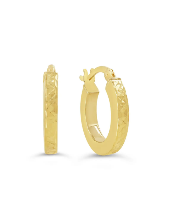 10K Yellow Gold Diamond-Cut Hoop Earrings - GBJ-S1008F