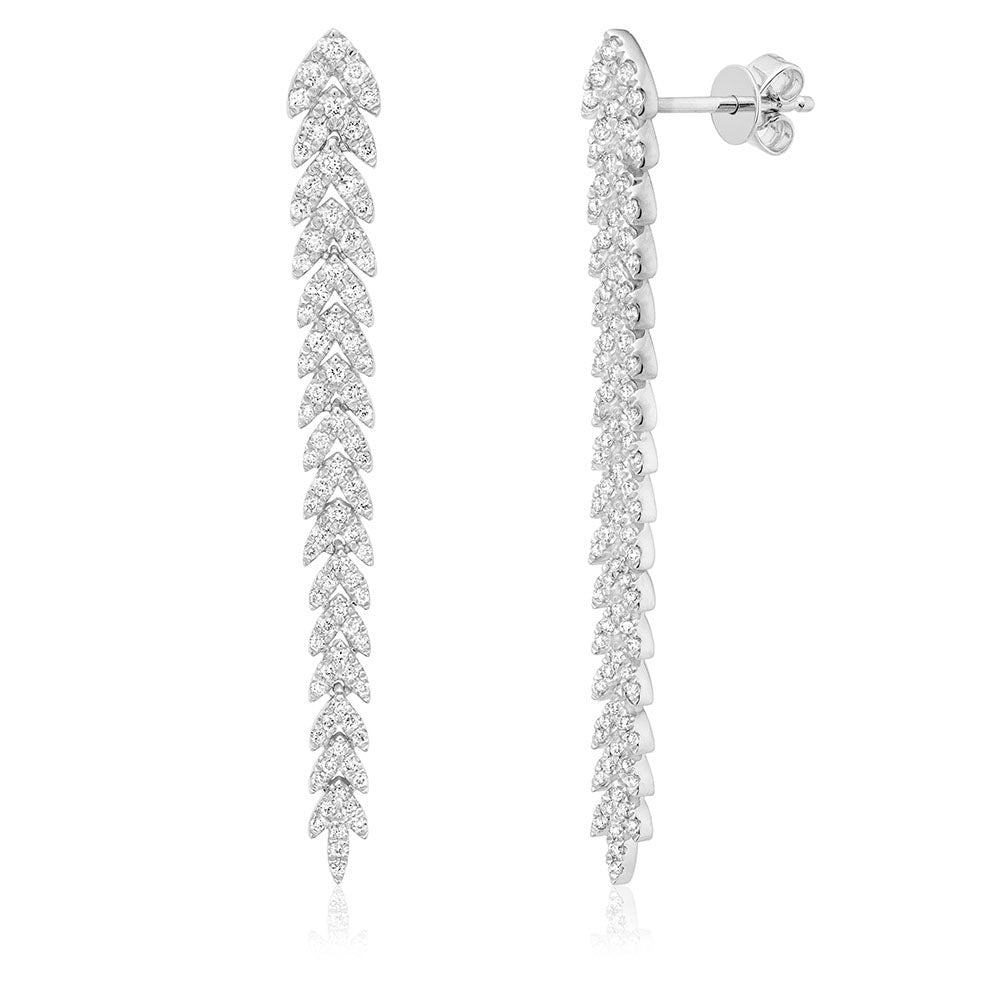 Miss Mimi Feuille Diamond Drop Earrings in White