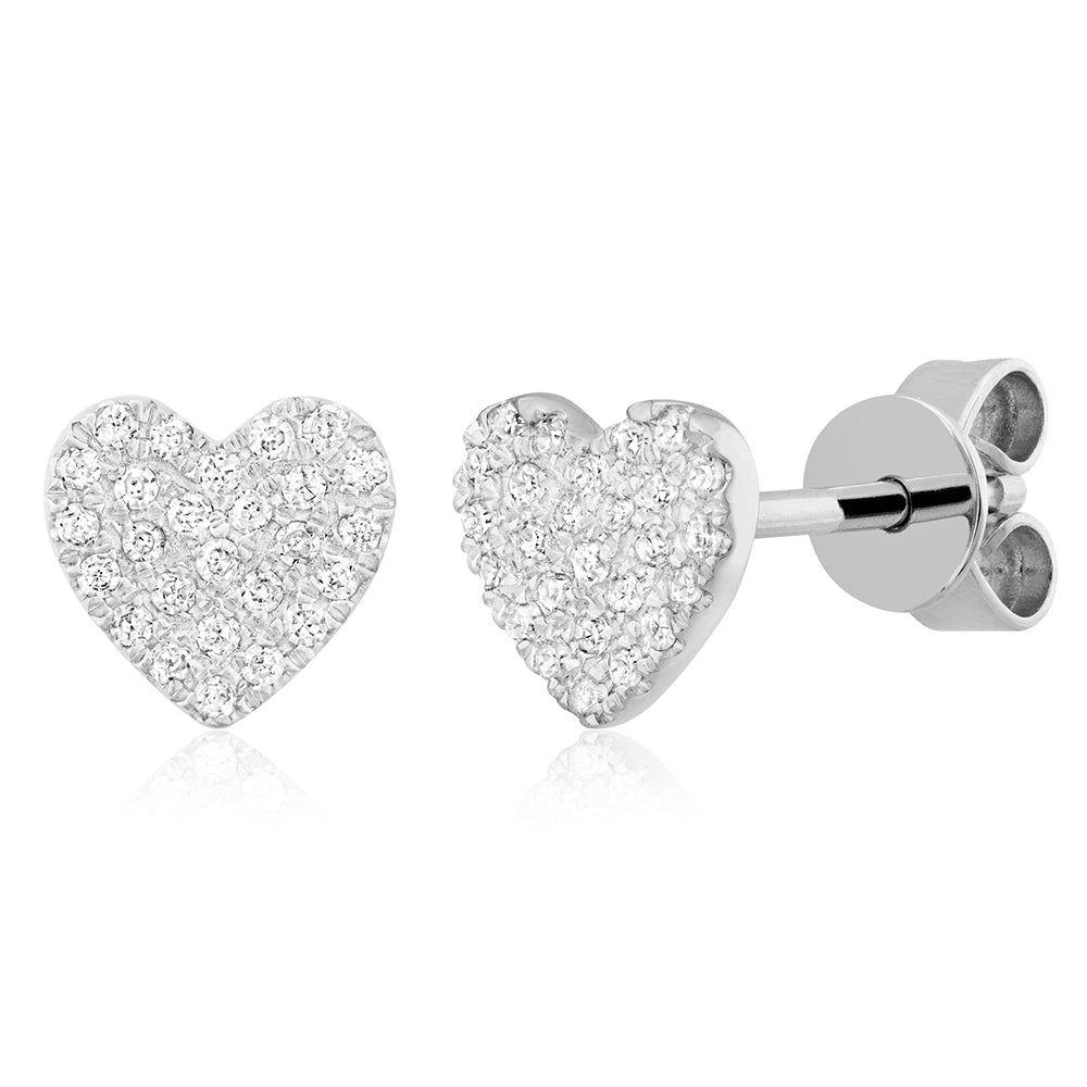 Miss Mimi Diamond Heart Stud Earrings in White