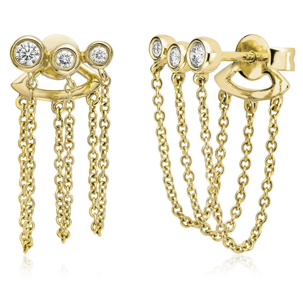 Miss Mimi Chain and Bezel Diamond Earrings in Yellow