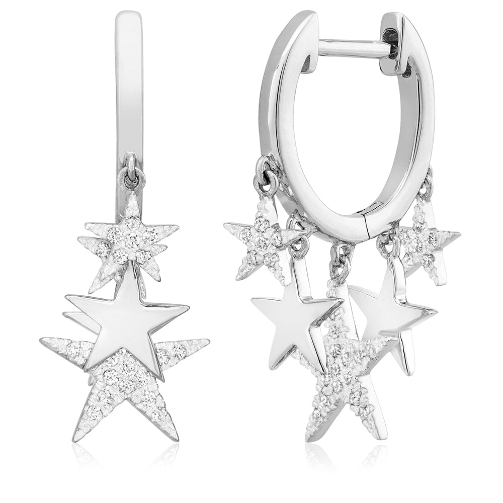 Miss Mimi Diamond Star Drop Earrings in White