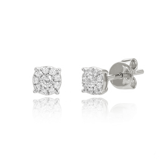 Miss Mimi Small Invisible Diamond Studs in White