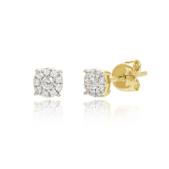 Miss Mimi Small Invisible Diamond Studs in Yellow