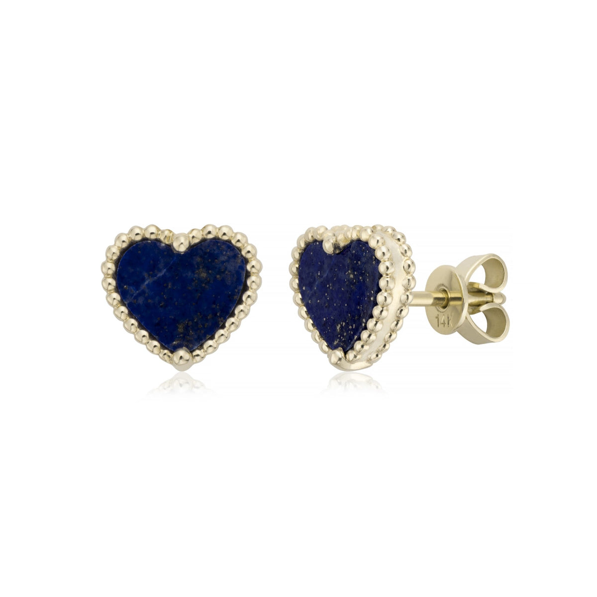 Miss Mimi Beaded Heart Lapis Stud Earrings in Yellow