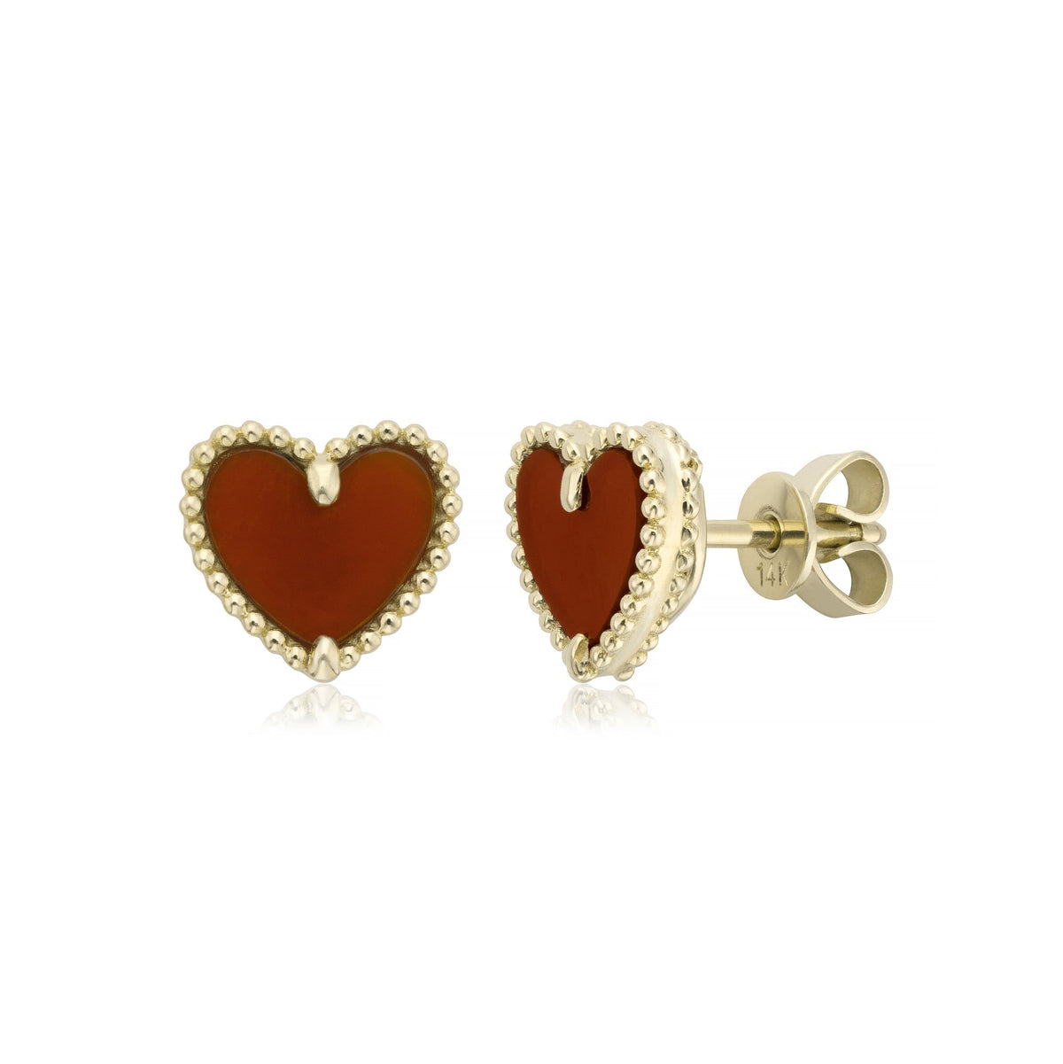 Miss Mimi Beaded Heart Red Chalcedony Stud Earrings in Yellow