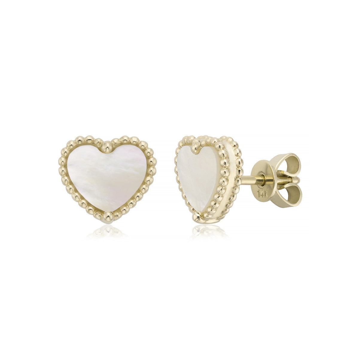 Miss Mimi Beaded Heart Mother of Pearl Stud Earrings in Yellow